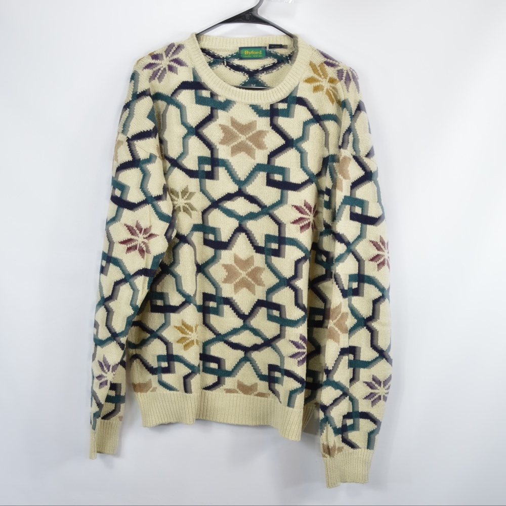 Vintage 80s Mens Large Geometric Crewneck Sweater